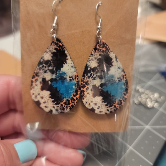 Western teal brown leopard TD Earring