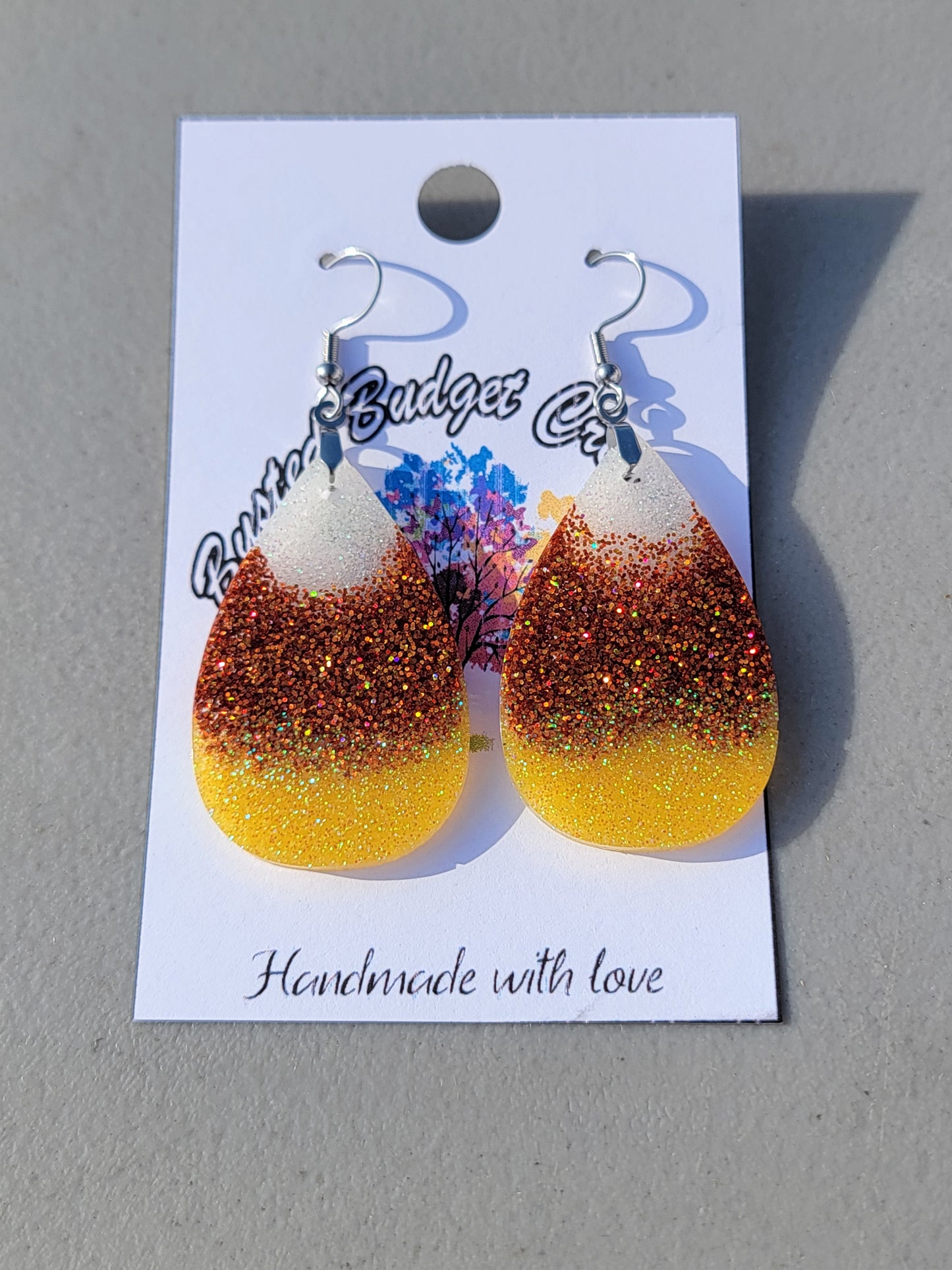 Candy corn glitter resin earrings