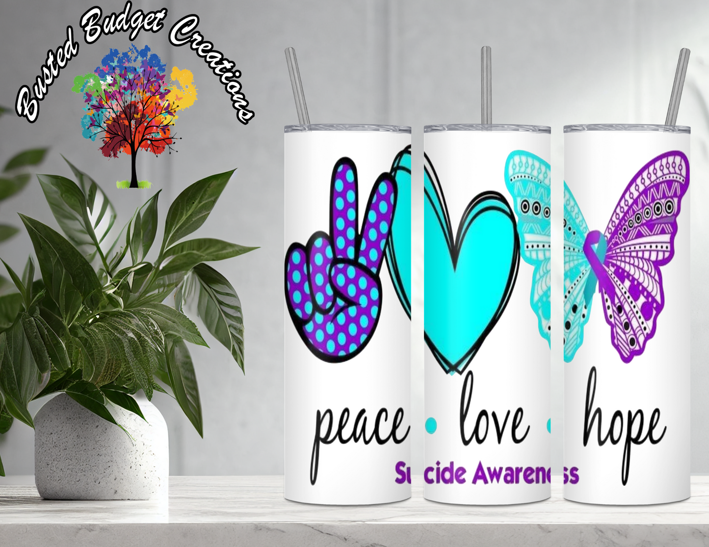 Suicide Awareness - Peace, Love, and Hope Tumbler