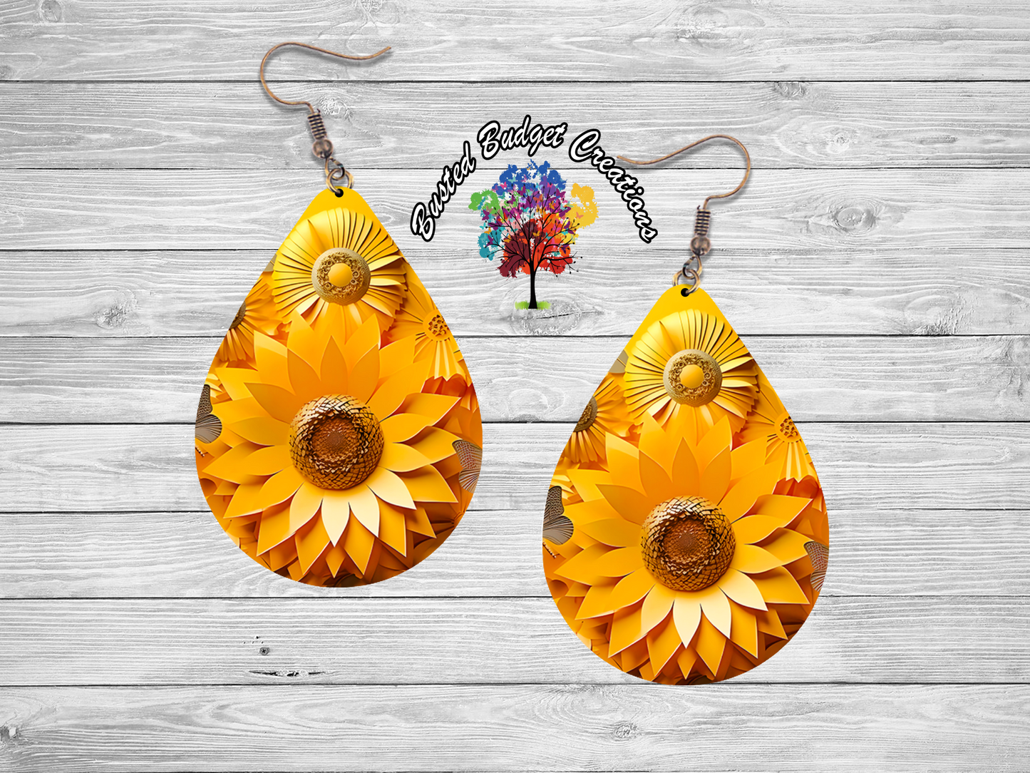 Yellow sunflower teardrop earrings