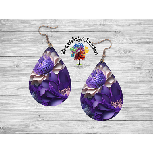 Purple flower teardrop earrings