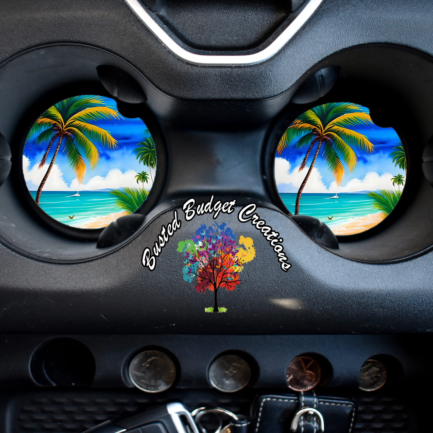 Palm tree ceramic car coaster