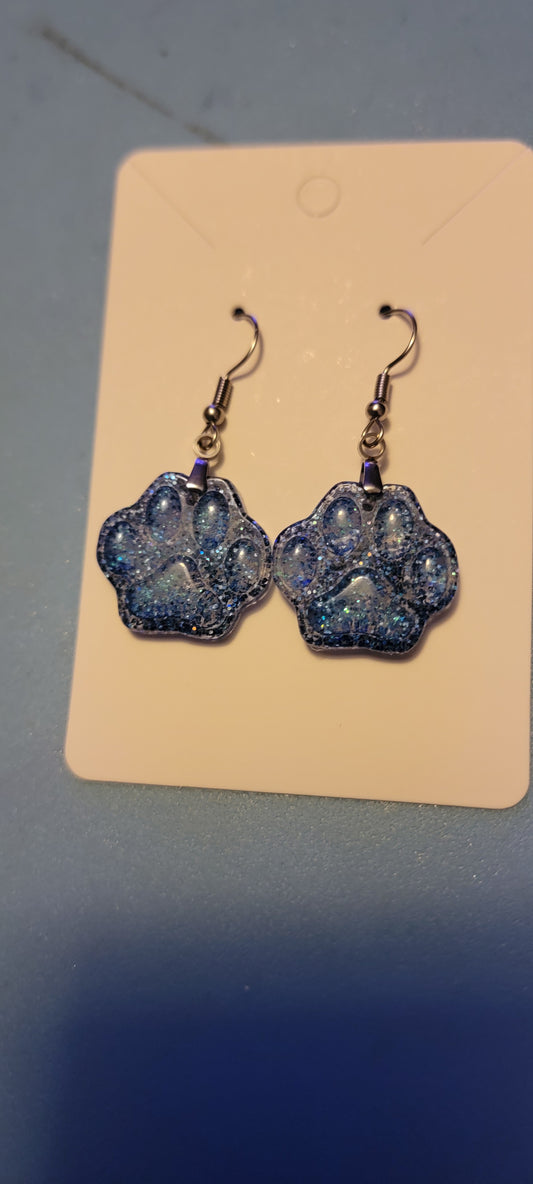 Blue resin paw print earrings