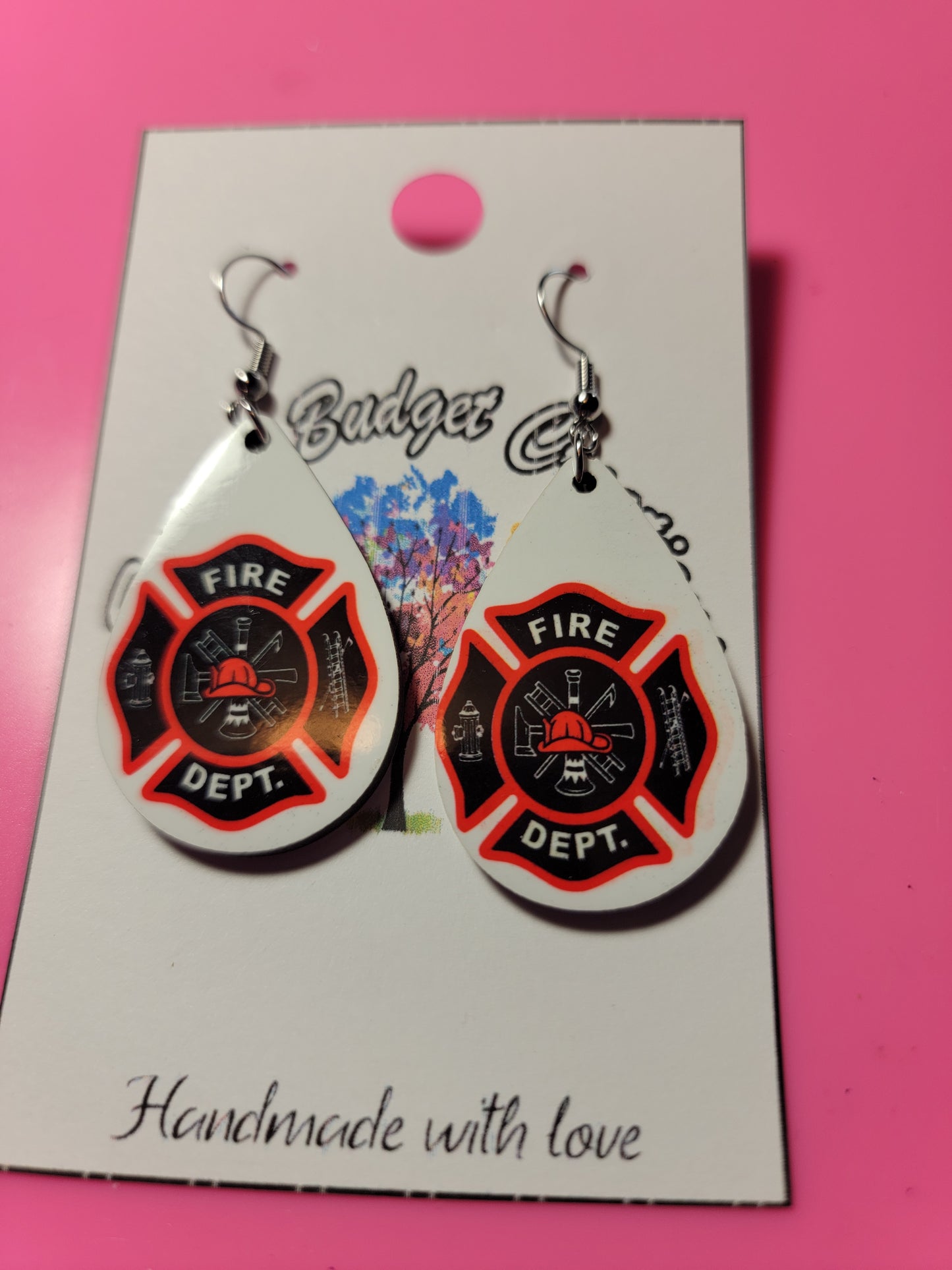 Fire Department teardrop earrings white