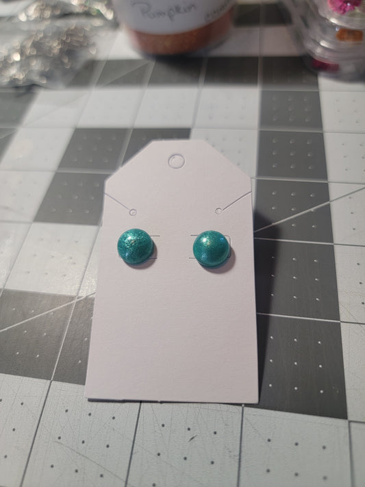 Green shimmer mica stud earrings