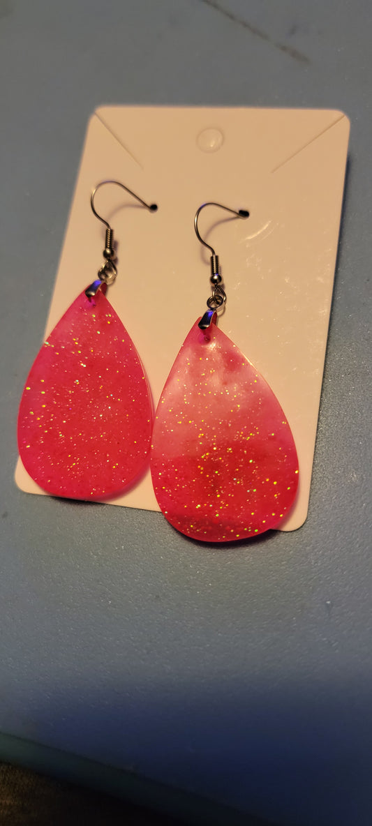 Bright pink mica resin earrings