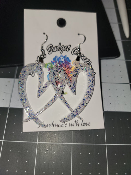 White silver glitter heart earrings