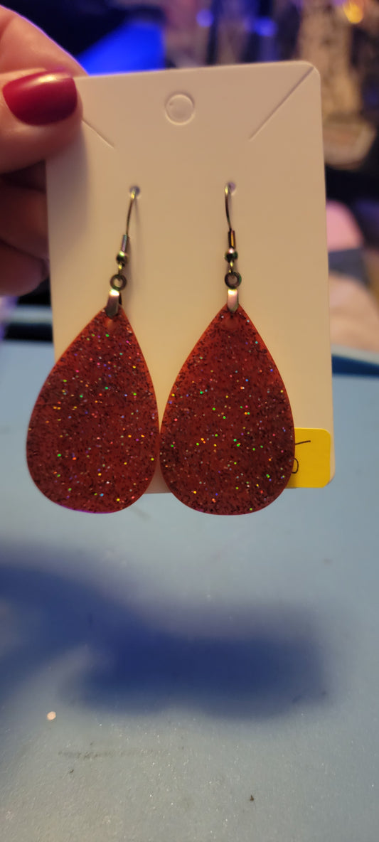 Red with gunmetal glitter resin earrings