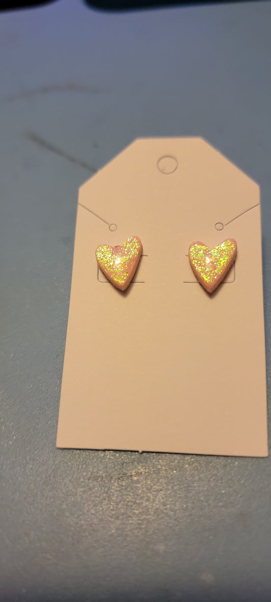 Light pink polymer clay heart stud earring