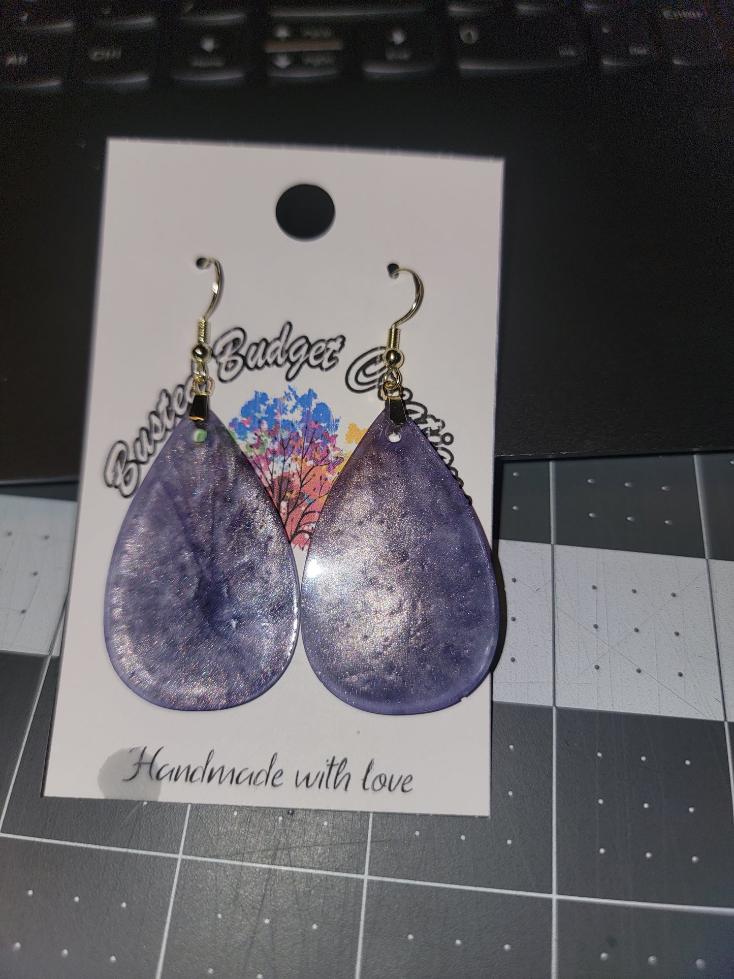 Purple mica teardrop earrings