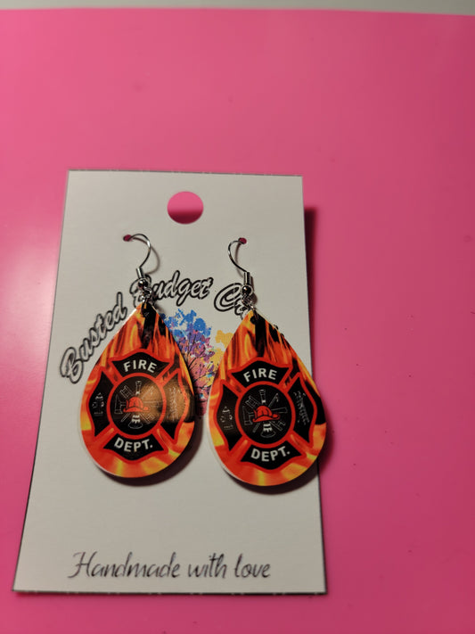 Fire Department teardrop earring