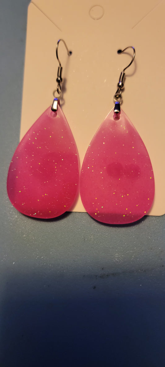 Pink resin teardrop earring